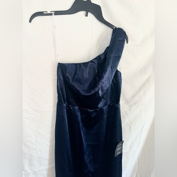 Lulus One-Shoulder Navy Blue Satin Formal Maxi Dress Size M Prom Bridesmaid - Picture 2 of 5